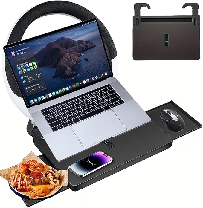 Extra Large Steering Wheel Tray for Car (26") – Adjustable Car Desk, Car Laptop Desk, Steering Wheel Desk Tray, Car Food Tray, Auto Travel Table with Expandable Side Panels for Eating, Working, Laptop