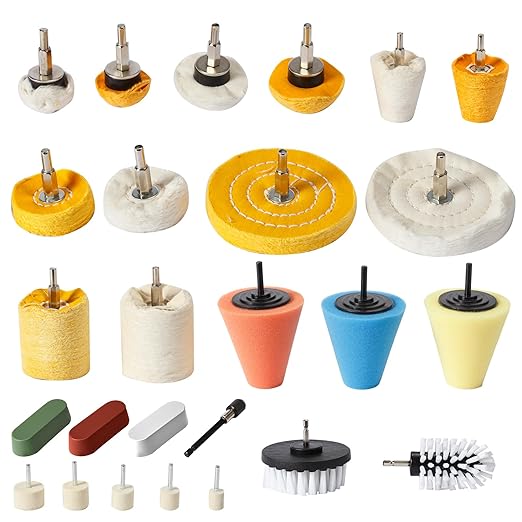 26pcs Buffing Wheel Kit for Drill – Different Size and Density Polishing Buffing Wheels – Perfect for Car Detailing, Jewelry, DIY Buffing & Finishing– 1/4" Shank Fits Most Drills