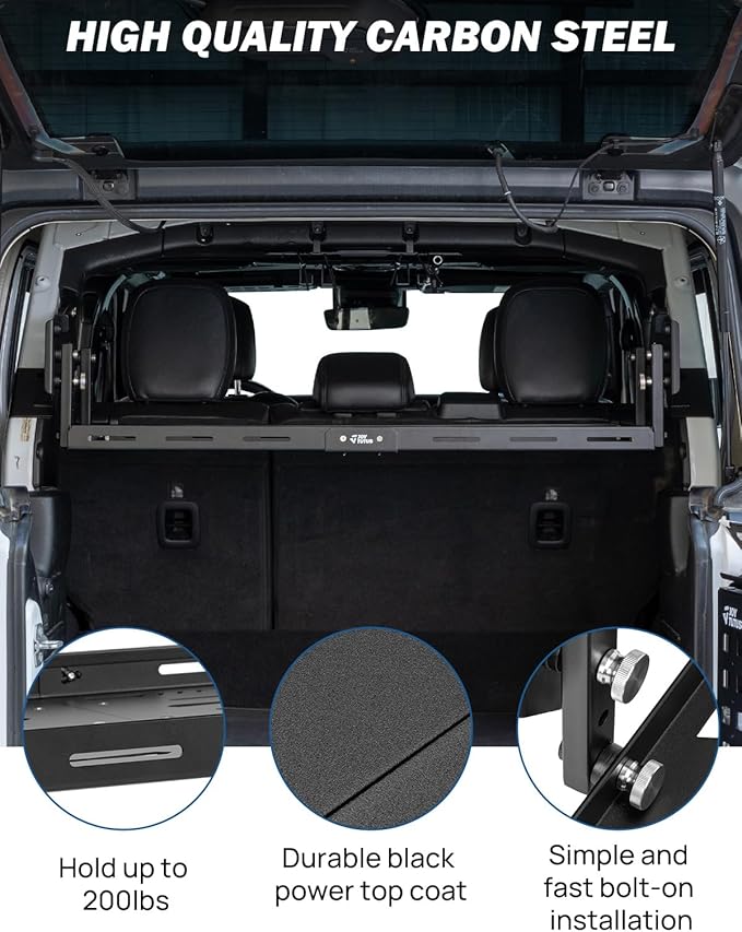 JOYTUTUS Rear Cargo Rack Basket Compatible with Wrangler JL 2018-2023 (Hard-Top Only, Not Fit 2024-2026), 350 LBS Adjustable Height Trunk Interior Luggage Basket Big Storage Carrier, Black