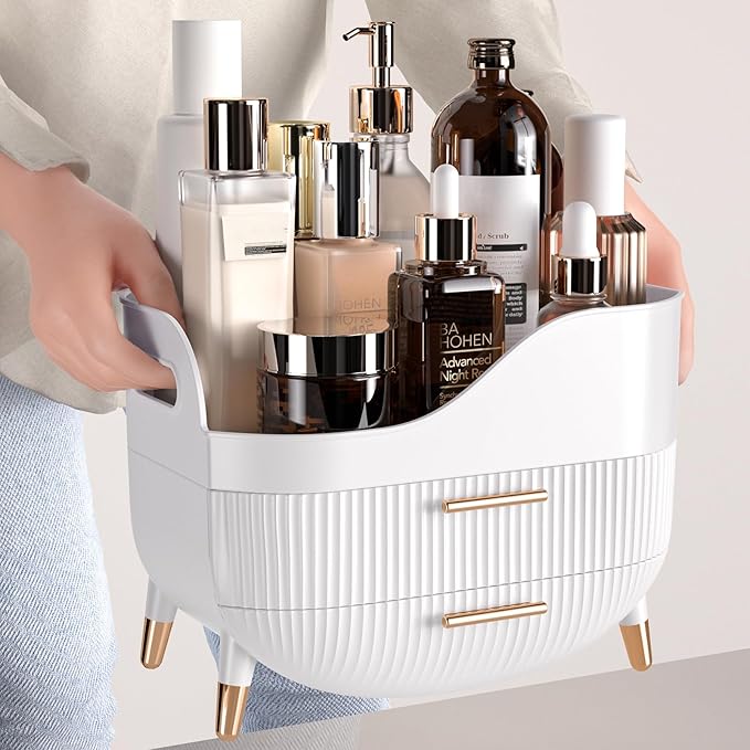 Pajiriona Makeup Organizer with Drawers,Skincare Organizer for Vanity,Storage Box with Handle,Large Cosmetic Display case for
