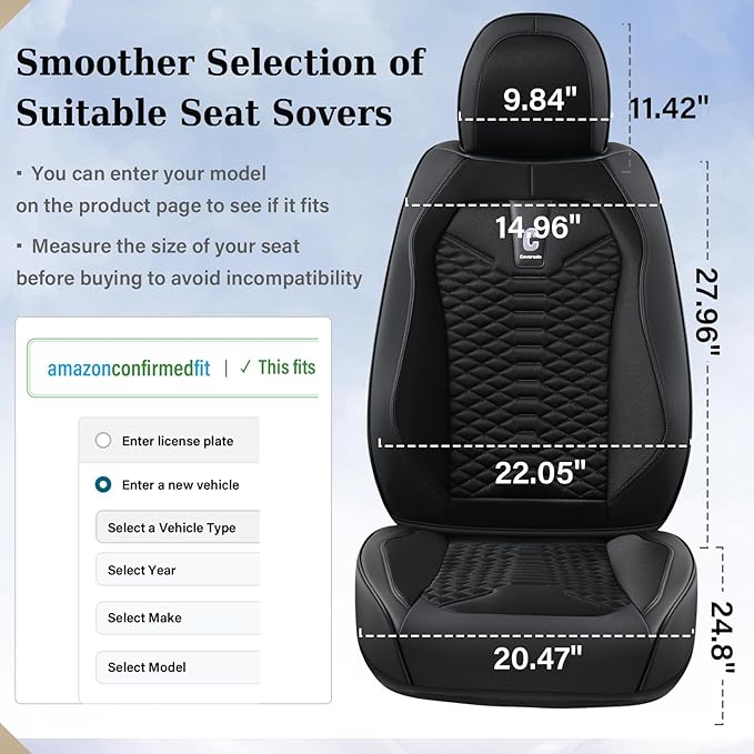 Coverado Car Seat Covers Full Set, 5 Seats Universal Seat Covers for Cars, Breathable Fabric& Faux Leather Auto Seat Cushions