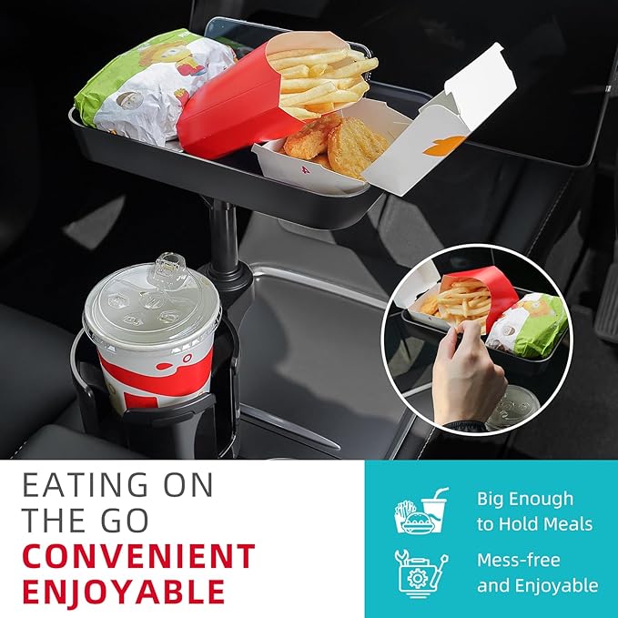 DYLEN Car Cup Holder Tray, Cup Holder Expander Adapter for Car, 9.5” Detachable Car Food Tray Table for Eating, Road Trip Ess