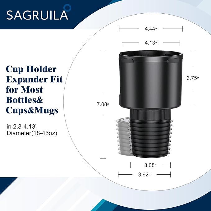 Quick-Install Car Cup Holder Expander, Space-Saving Cup Holder for Car with Offset Design, Non-Slip Large Water Bottle Holder