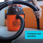 BLACK+DECKER 2.5 Gallon Shop Vac, 3 HP Wet Dry Vacuum with Powerful Suction, Portable for Garage Car and Home Use, Pet Hair C