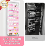 Ofiray-home Pink Over The Door Organizer 5 Tiers, Extra Large Behind Door Storage of 10 Compartments, 50 lbs Weight Capacity 