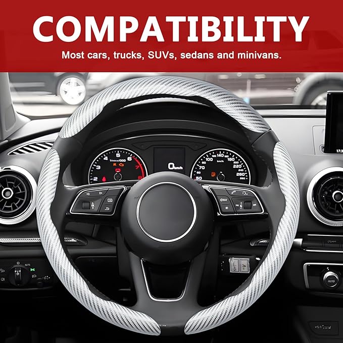 3pcs Universal Carbon Fiber Steering Wheel Cover - Anti-Slip & Segmented Design, Universal 99% Durable Steering Wheel Protect