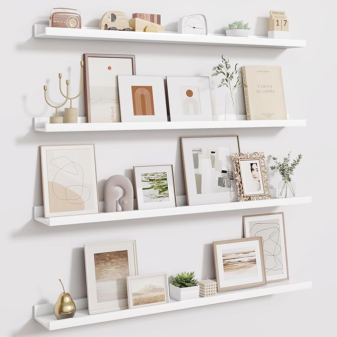 Fun Memories 40 Inch Floating Shelves for Wall - Wall Shelves with Lip Set of 4 - Nursery Bookshelf for Storage - Picture Led