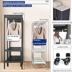 Heavy Duty Clothes Rack with Magnetic Door, Load 1500lbs, Foldable Portable Wardrobe Closet, Hanging Clothing metal Garment R