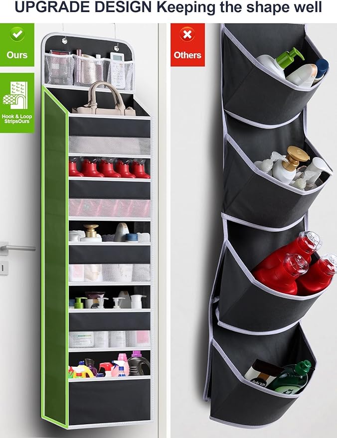 Over the Door Organizer Storage - 5 Tier Hanging Storage shelves Door Organizer with Pockets, Anti Tilt 44 lb Load Behind Doo