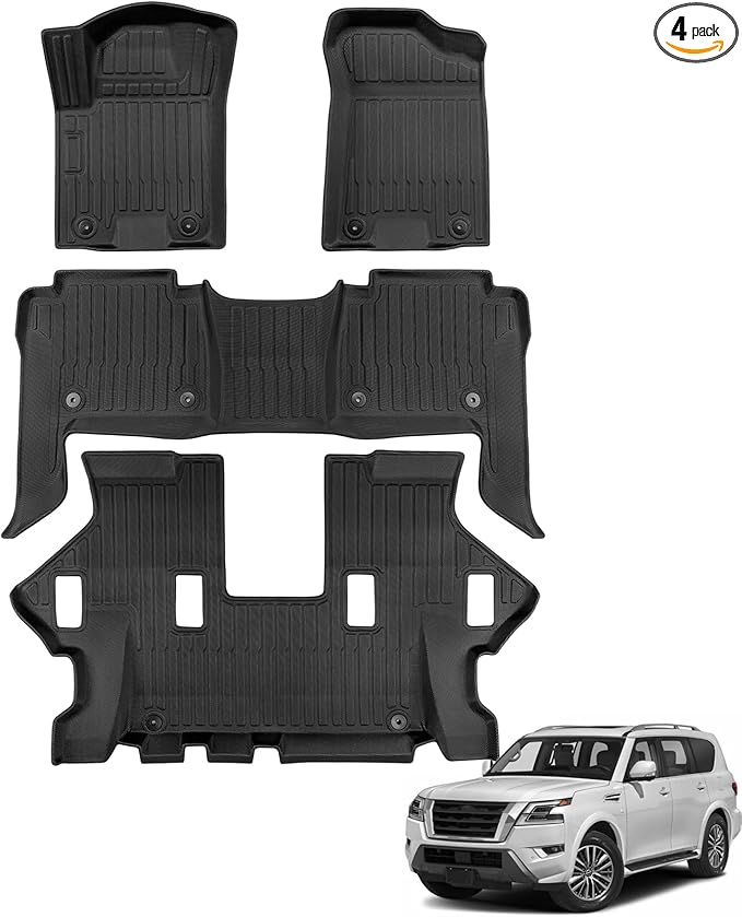 for Nissan Armada/Infiniti QX80 2019-2024 (7 Seats) Floor Mats Carpet Liner All Weather Protector TPE Anti-Slip Tech Mats for Nissan Armada/Infiniti QX80 2019 2020 2021 2022 2023 2024 Accessories