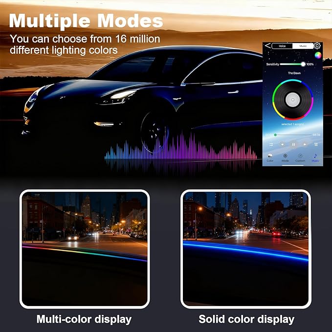 59" RGB LED Strip Lights for Car Interior, Smart App Control with 16M Colors, Music Sync, High-Brightness RGB Ambient Lighting Kits, Easy Plug & Play Installation, Cuttable, Wide Compatibility