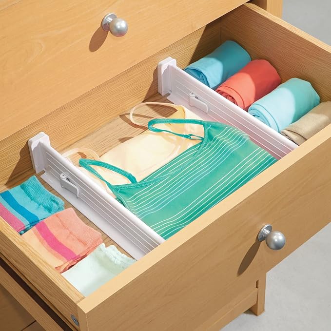 mDesign Expandable Dresser Drawer Divider with Foam Ends, Drawer Divider Locks in Place, Separators for Clothing and Accessor