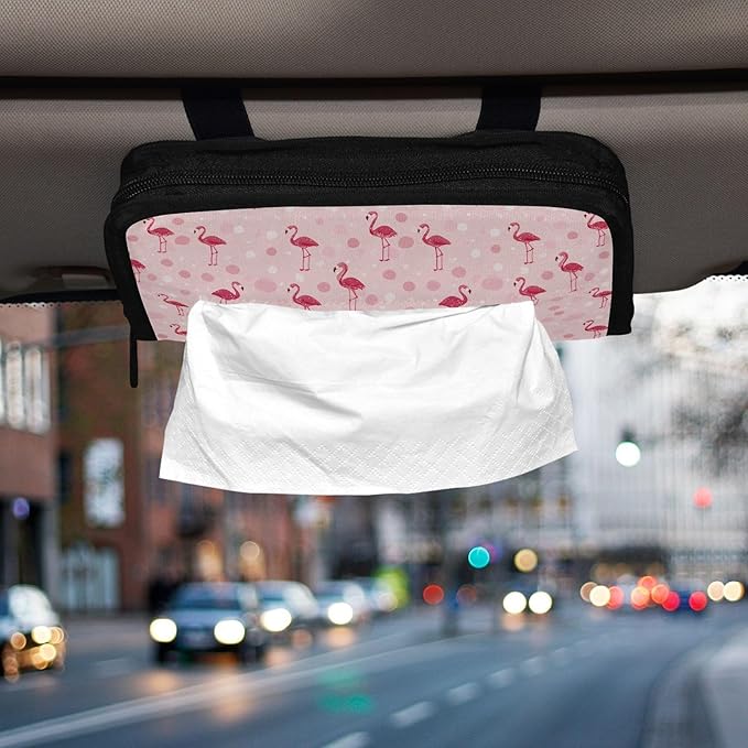 Car Tissue Holder Car Visor Organizer Tissue Box Holder for Car Sun Visor Organizer with Car Vehicle Accessories Essentials Interior for Women Men Pink Cute Flamingo Polka Dot