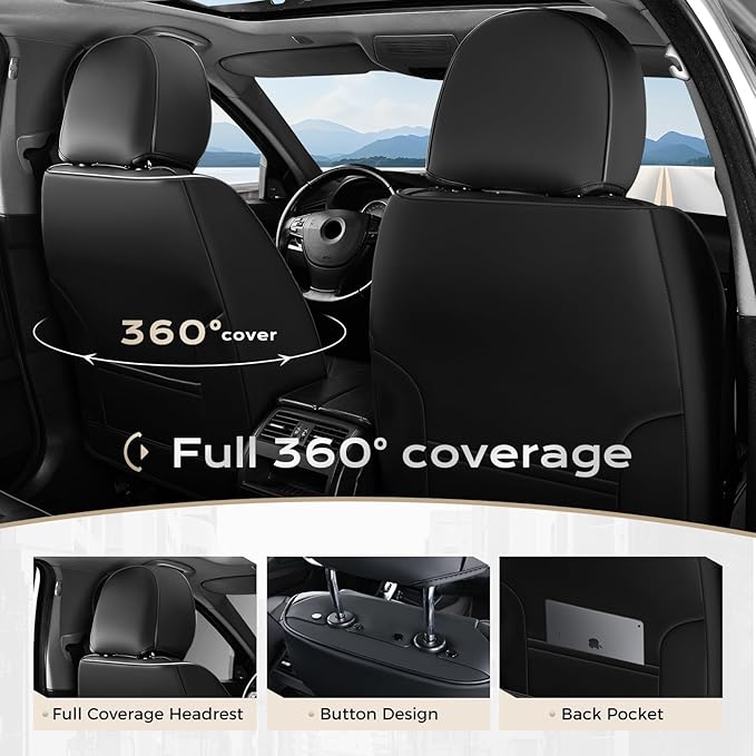Coverado Car Seat Covers Full Set, Seat Covers for Cars, Front Seat Covers and Back Seat Cover Waterproof Leather Automotive 