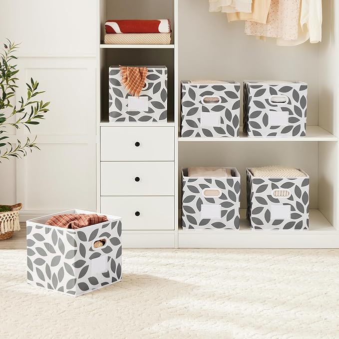 MAX Houser Fabric Storage Bins Cubes Baskets Containers with Dual Plastic Handles for Home Closet Bedroom Drawers Organizers,