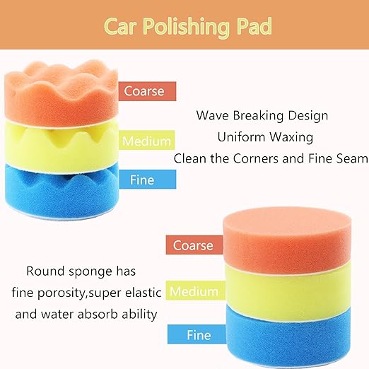 74PCS 3Inch Car Headlight Restoration and Polishing Kit, Sanding Discs with 1/4" and M10 Backing Pad,Scouring Pads, Interface