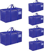 6 Pack-Extra Large Heavy Duty Moving Bags - Waterproof Storage Totes with Handles & Zippers, Foldable for College Dorm, Stora