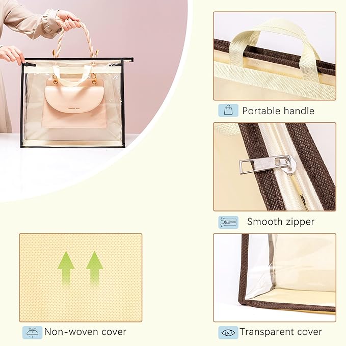 CINPIUK Clear Handbag Storage Bags Purse Organizer for Closet, Zipper Hanging Storage Bag for Handbags, XL, 4PCS