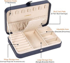 LANDICI Small Jewelry Box for Women Girls, PU Leather Travel Jewelry Case, Portable Jewelry Organizer Storage Holder Display 