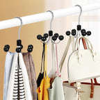 TOPIA HANGER Hoodie Hangers 4-Pack with 6 Wood Balls, 360°Swivel Purse Hanger, Scarf Hanger, Closet Hooks, Handbag Organizer,