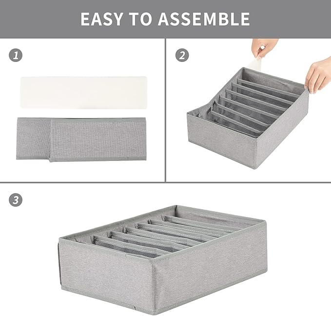 Qozary 4 Pack Drawer Organizers for Clothing, 8 Grids Foldable Closet Organizers and Storage Bins for Bedroom, Dresser Organi