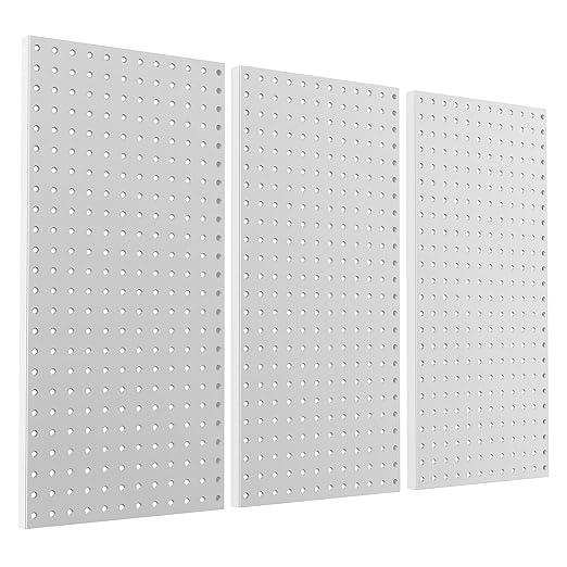 Pegboard Smith Metal Pegboard Panels 12" x 24", 3 Pack Grey Wall Mounted Tool Organizer Boards, Heavy Duty Tool Storage Peg B