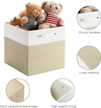 FinishingBo 13 x 13 Inch Fine Linen Storage Bins with Handles，Fabric Cube Boxs，Basket Organizers for Shelves for Home, Closet