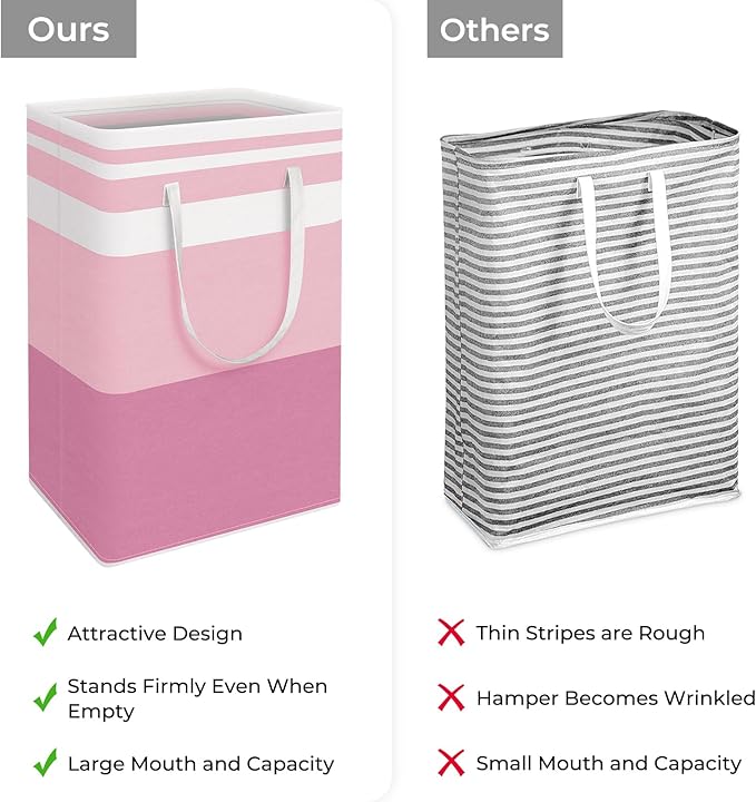 HomeHacks 2 Pack Large Laundry Baskets, Waterproof, Freestanding Laundry Hampers, Collapsible Clothes Hamper with Reinforced 