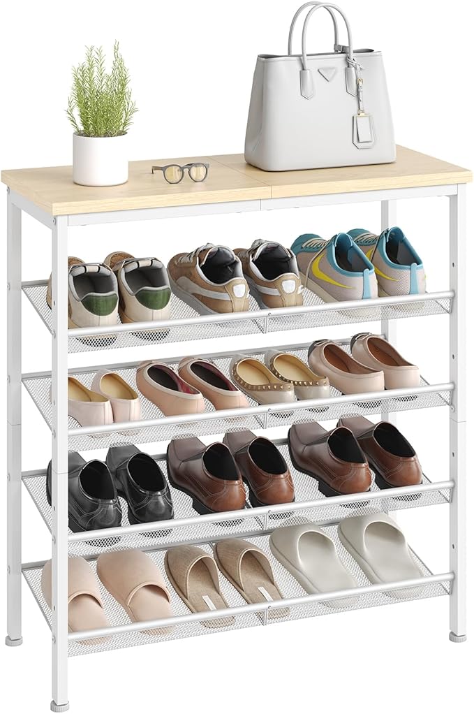 HOOBRO Shoe Rack for Entryway, 5-Tier Shoe Organizer with Adjustable Mesh Shelves, 12-16 Pairs of Shoes, Spacious Floor Mount
