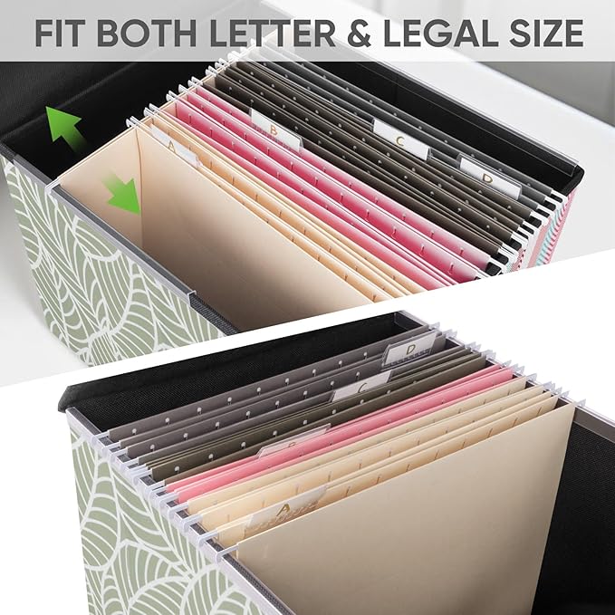 BALEINE File Organizer Box with Lid, Collapsible File Folder Organizer with Plastic Slide, Hanging File Folder Box for Office