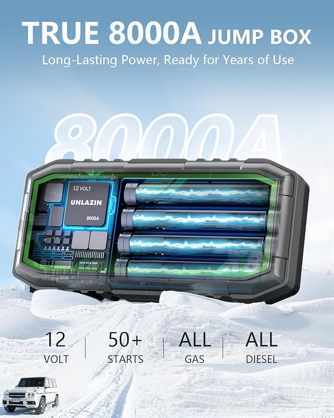 X8 Jump Starter 8000A Battery Jumper Starter Portable with Force Start, 12V Car Starter Jump Box & Battery Booster for All