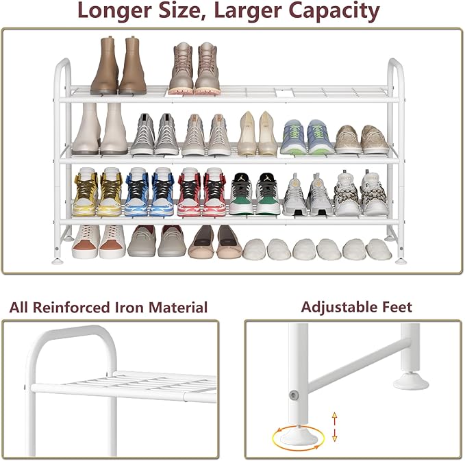 LINZINAR Shoe Rack Long 3 Tier Shoe Storage Organizer Metal Wide Shoe Shelf for Closet Entryway Bedroom 24 Paris Large Capaci