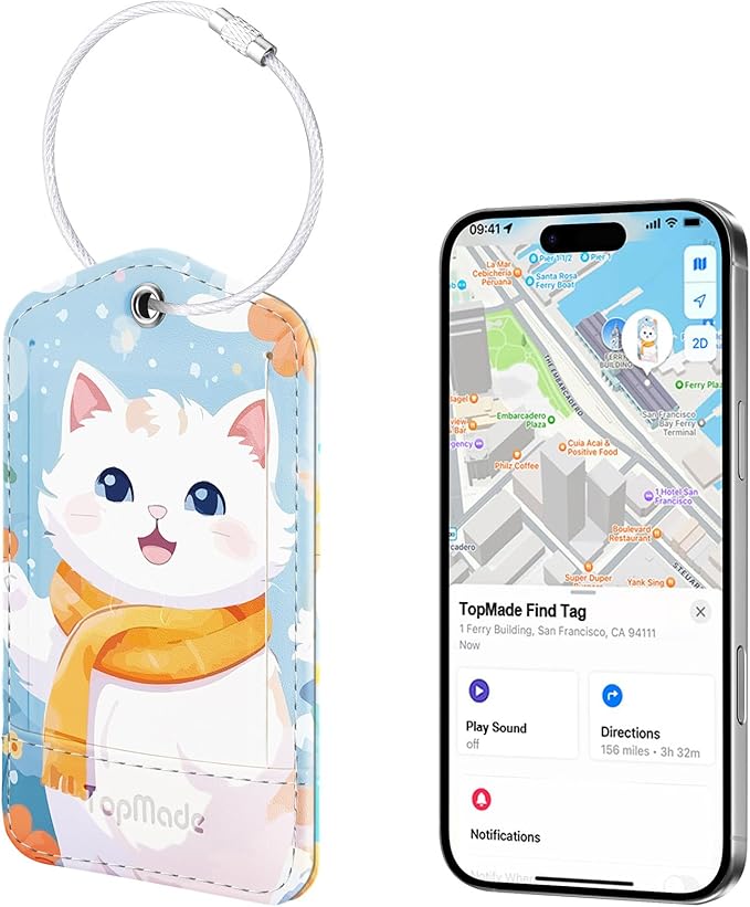 TopMade Smart Luggage Tag with Find My, Premium Leather Luggage Tags for Suitcase, Travel Bags, Backpacks, Anti-Lost Suitcase