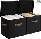 StorageWorks Fabric Storage Bins with Lid, Decorative Storage Boxes for Shelves, Stackable Closet Organizer Basket with Handl