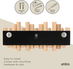 Umbra Picket Coat Rack Wall Mount – 5 Flip-Down Wood Coat Hooks, Modern & Functional Storage, Easy Install Wall Hooks, Natura