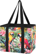 Colorful Parrot Birds Reusable Grocery Bags Large Shopping Tote Bag with Reinforced Bottom Board, Water Resistant Foldable St