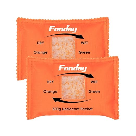 500g x 2 packs Fonday Rechargeable Silica Gel Car Dehumidifier Fast Reactivate Desiccant Bags, Large for Gun Safe Closet