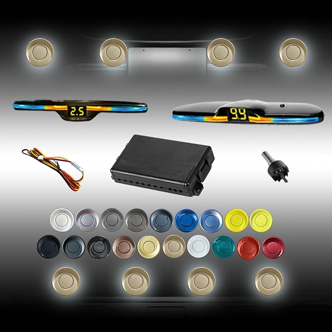 New Features Forward and Reverse Parking sensors, Option to Measure Distance in inches, bidirectional Display Option, and Customizable Digital Direction 18 Color Probes to Choose from Champagne