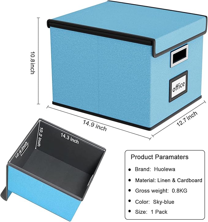 Huolewa File Organizer Box with Lid, Collapsible File Folder Organizer for Office Document Storage, Filing Box with Plastic S