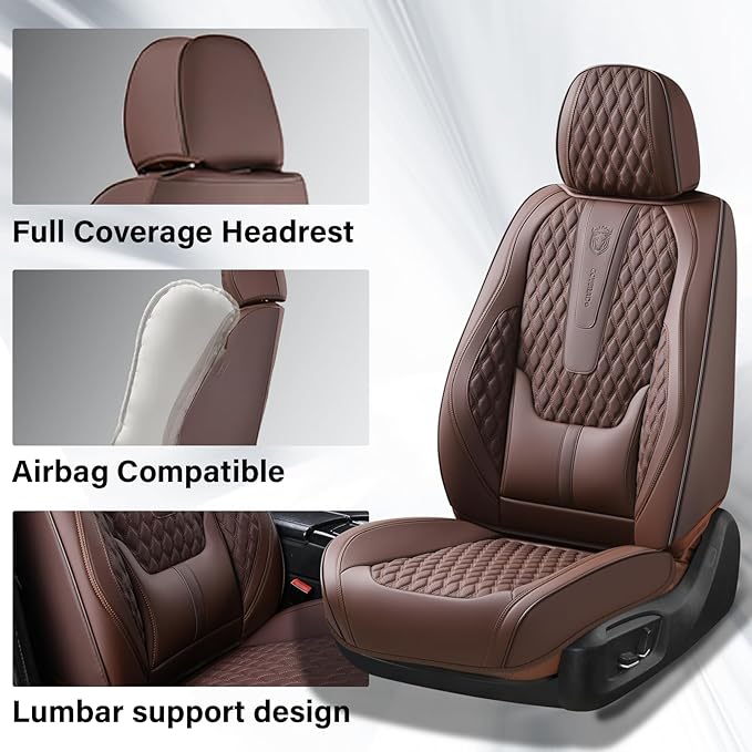 Coverado Car Seat Covers Full Set, 5 Seat Leather Seat Covers for Cars, Car Seat Protector with Lumbar Support, Waterproof Se
