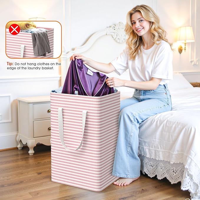 3 Pack Large Laundry Basket,Waterproof & Freestanding Laundry Hamper,Collapsible Clothes Hampers with Easy Carry Long & Reinf