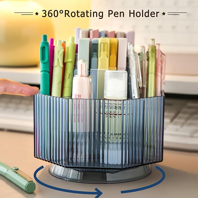 LINFIDITE 360°Rotating Makeup Organizer Holder Cosmetic Display Case Clear Makeup Brush Lip Gloss Organizer Case with 5 Slots