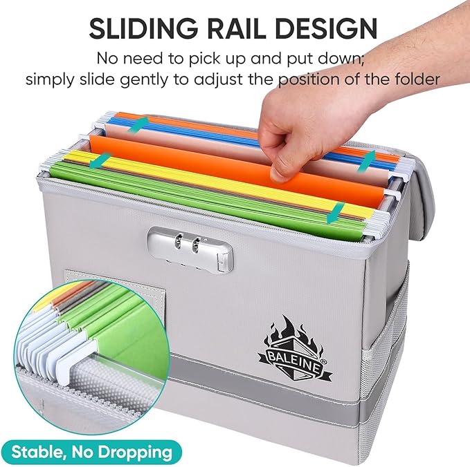 BALEINE Fireproof Document Box with Lock, Portable Fireproof Document Bag Waterproof Fire Proof File Boxes for Documents, Fil