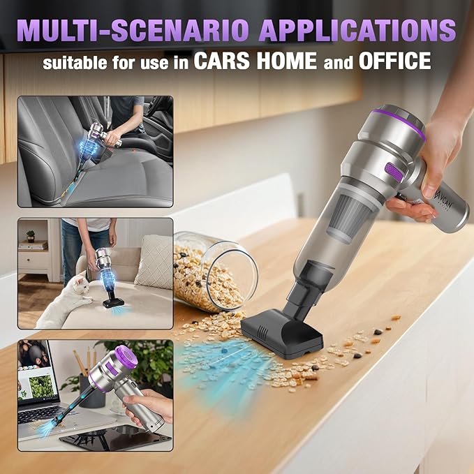 Car Vacuum Portable Cordless 18000PA High Power Mini Vacuum Cleaner Hand Vacuum Cordless Rechargeable, with with Brushless Mo