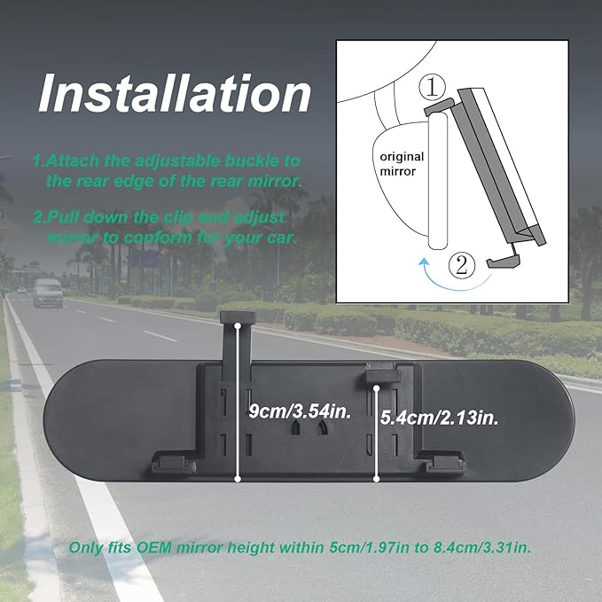 Rear View Mirror for Car,11.8" Convex Panoramic Wide Angel View Mirrors Extender,Rounded Corner Design,Universal Clip on Interior Rearview Mirror for Truck Car and SUV (White)