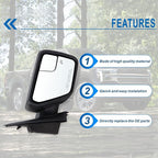 Right Passenger Side Door Mirror Compatible With 2021 2022 2023 2024 2025 2026 Ford F150 With Power Glass Manual Folding Heated Temperature Sensors Matte Black Replace#ML3Z17682UA(7 Pins)