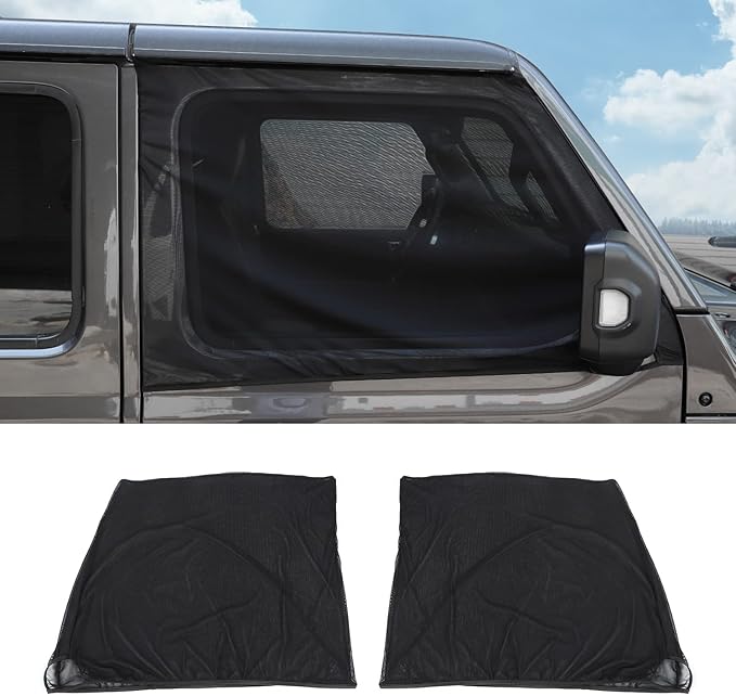 Front Window Sun Shade Covers Elasticized Breathable Mesh Car Side Window Screens Net UV Protection Sunshade for Jeep Wrangler TJ JK JL & Gladiator JT 1997-2024,2PCS