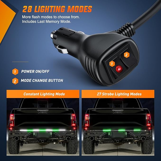 Nilight 60 Inch Truck Tailgate Strobe Light Strip Tail Emergency Bar Rear Window Warning Lamp Ultra-Bright Double Row 360 LED for Pickup Trailers Construction Vehicles Car SUV, Green White
