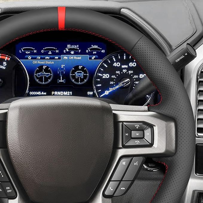 MEWANT Steering Wheel Cover for Ford F150 F250 F350 F450 Expedition 2018 Truck Accessory Made from Black Genuine Leather