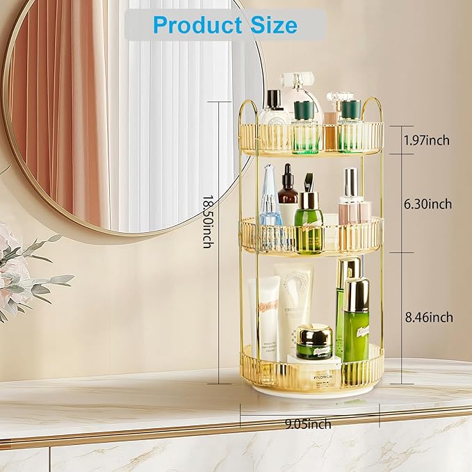 360 Rotating Makeup Organizer - Large Capacity Spinning Perfume & Cosmetic Skincare Holder for Vanity & Countertop (Vibrant O